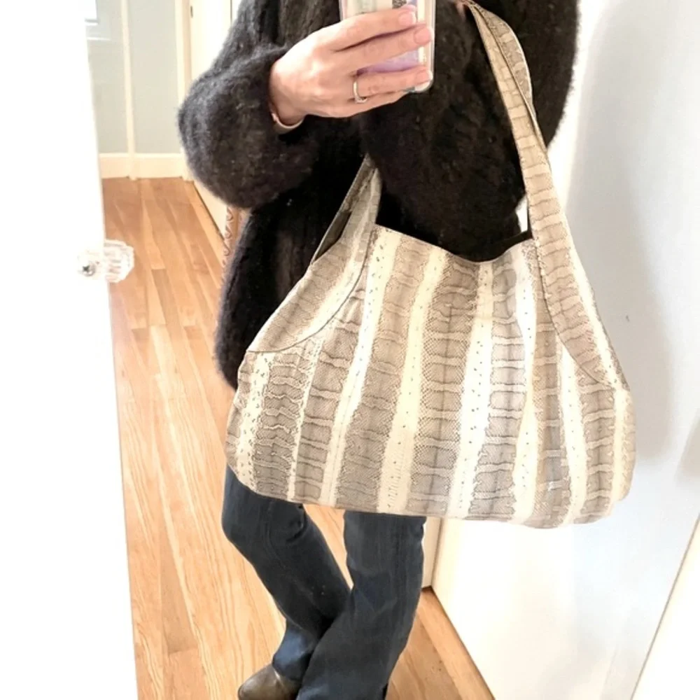 Beirn Jenna Natural Watersnake Leather Hobo Luxury Tote Bag